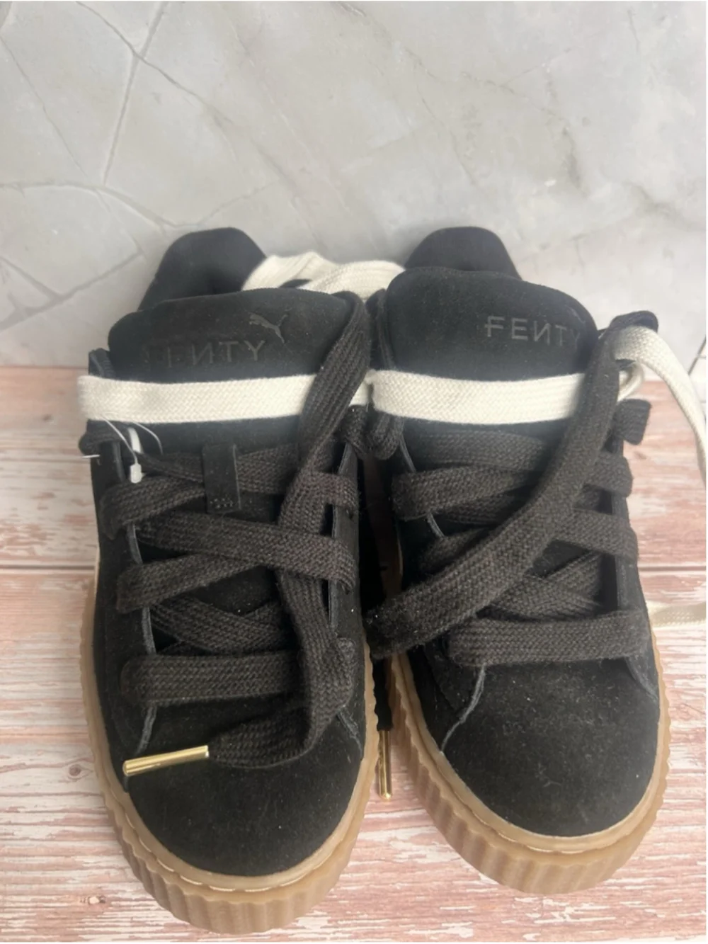 Size 7.5 - Fenty x Puma Creeper Phatty Black Warm White W NEW W/ Extra Laces - Picture 7 of 9